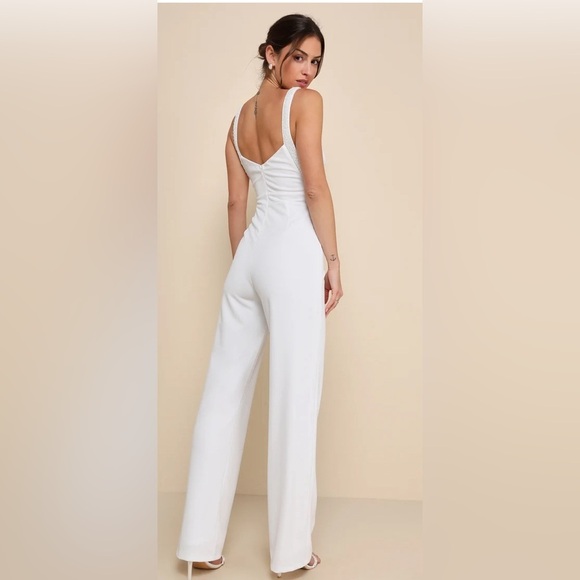 Love Aglow White Pearl Beaded Sleeveless Straight Leg Jumpsuit White #0511 - Picture 3 of 5